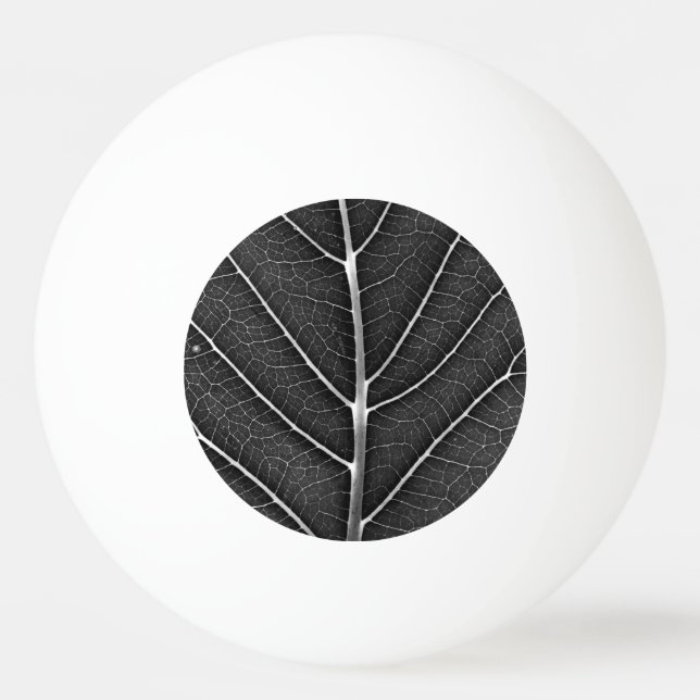 Black and white glowing leaf close-up ping pong ball (Front)