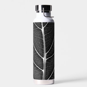 Black and white glowing leaf close-up water bottle
