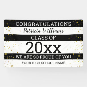 Black And White Gold Confetti Congrats Grad 2020 Banner