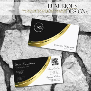 Black and White Gold Decor with Logo & QR-Code Business Card