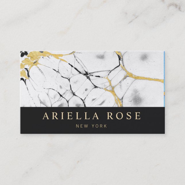 Black and White Gold Marble Abstract Business Card (Front)