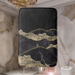 Black and White Gold Marble Modern Elegant  Bath Mat