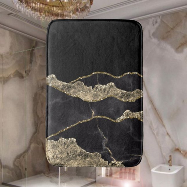 Black and White Gold Marble Modern Elegant  Bath Mat (Creator Uploaded)