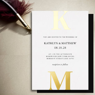 Black and White Gold Modern Bold Monogram Wedding