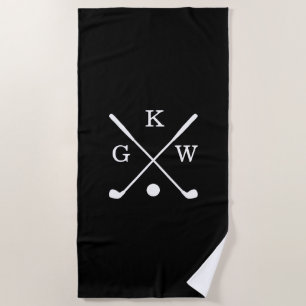 Black and White Golf Clubs Monogram Golf Beach Towel