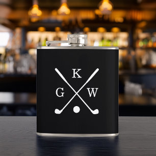 Black and White Golf Clubs Monogrammed Hip Flask