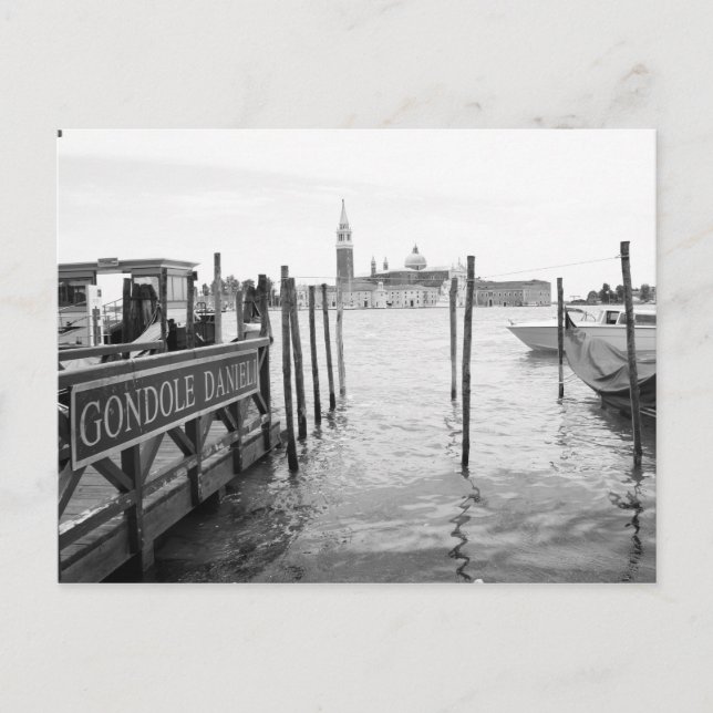 Black and White Gondola in the city of Venice Postcard (Front)