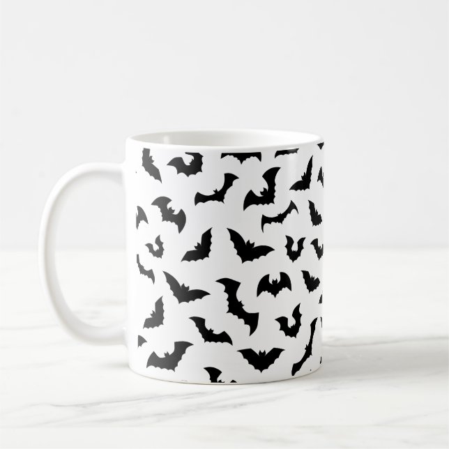 Black and white goth flying bats coffee mug (Left)