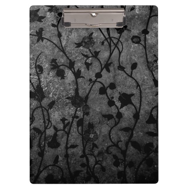 Black and White Gothic Antique Floral Clipboard (Front)