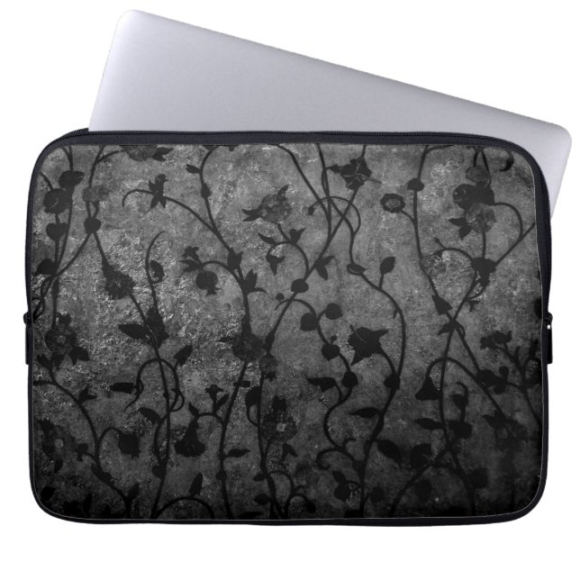 Black and White Gothic Antique Floral Laptop Sleeve (Front)