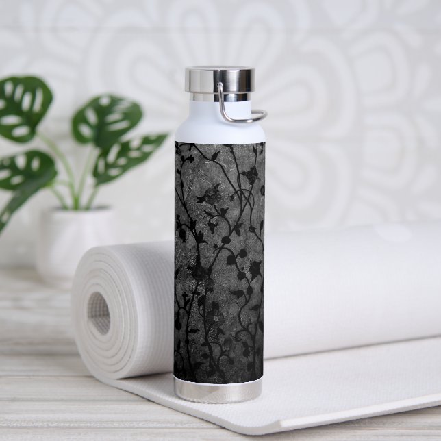 Black and White Gothic Antique Floral Water Bottle (Yoga)