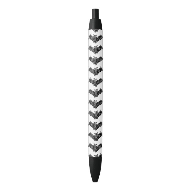 Black and White Gothic Bat Pattern Black Ink Pen (Front Vertical)