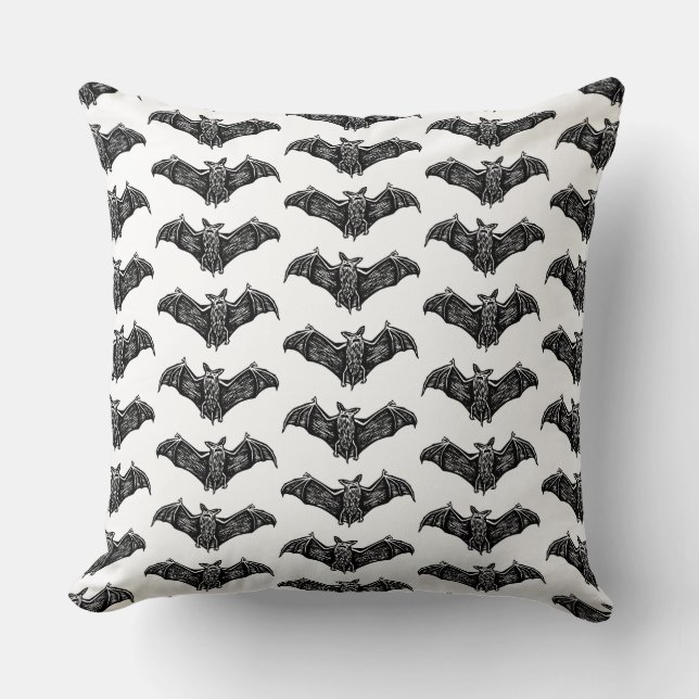 Black and White Gothic Bat Pattern Cushion (Front)