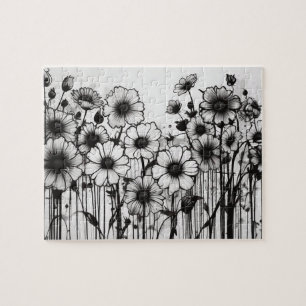 Black and White Gothic Daisy Patch Jigsaw Puzzle