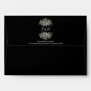 Black And White Gothic Floral Monogram Address Envelope