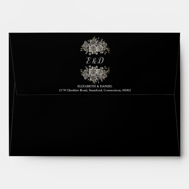 Black And White Gothic Floral Monogram Address Envelope (Back (Top Flap))