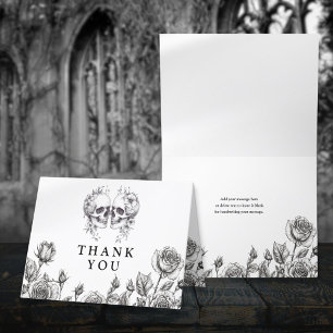 Black And White Gothic Floral Skulls Wedding Thank You Card