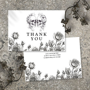 Black And White Gothic Floral Skulls Wedding Thank You Card