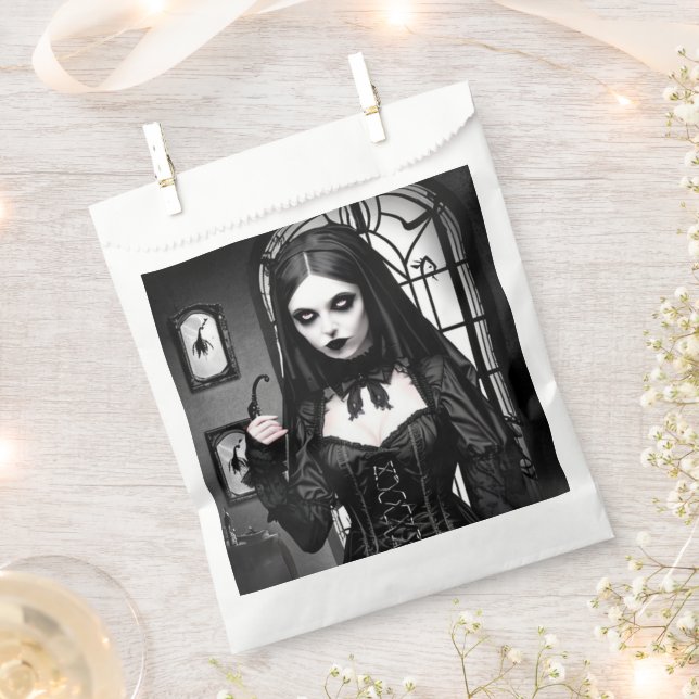 Black and White Gothic Girl Halloween Favour Bag (Clipped)