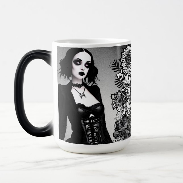 Black and White Gothic Girl  Magic Mug (Left)