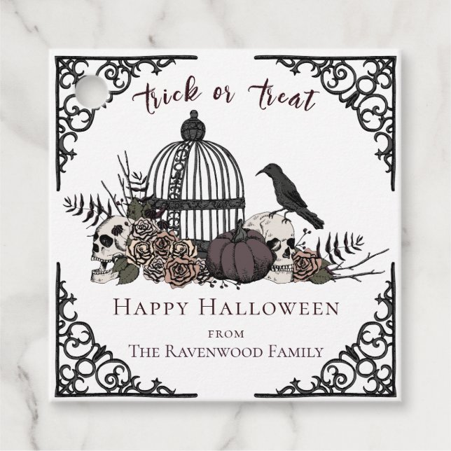 Black and White Gothic Happy Halloween Gift Tag (Front)