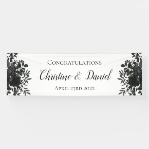 Black and White Gothic Rose Elegant Wedding Banner