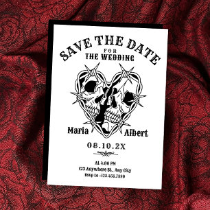 Black and white gothic skull couple wedding save the date