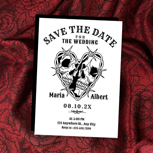 Black and white gothic skull couple wedding save the date (Creator Uploaded)