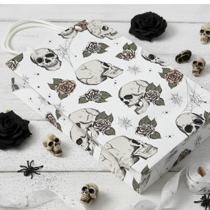 Black and White Gothic Skulls and Roses Halloween Small Gift Bag