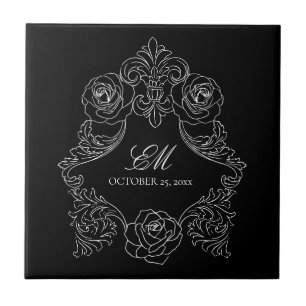 Black And White Gothic Wedding Monogram Ceramic Tile