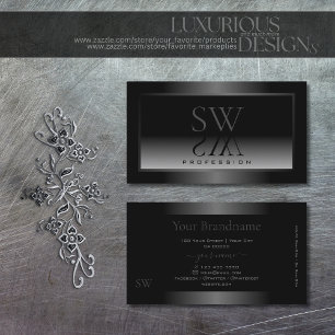 Black and White Gradient Dark Decor Frame Monogram Business Card