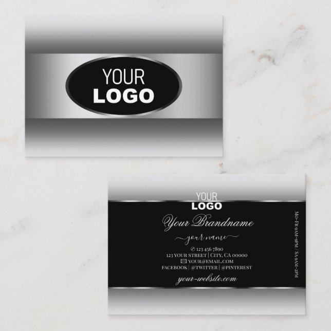 Black and White Gradient Logo Silver Oval Frame Business Card (Front/Back)