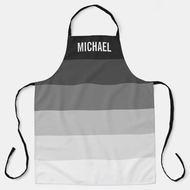 Black and White Gradient Stripes with Custom Name Apron (Front)