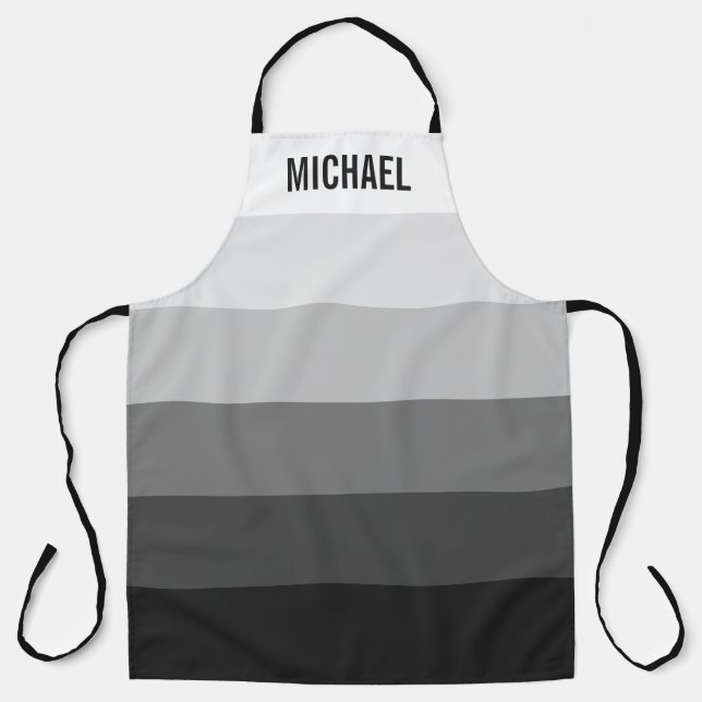 Black and White Gradient Stripes with Custom Name Apron (Front)