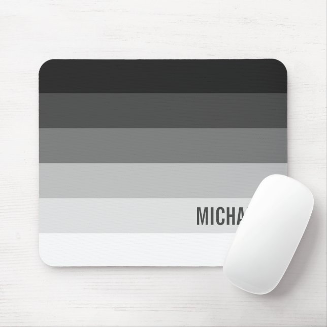 Black and White Gradient Stripes with Name Mouse Pad (With Mouse)