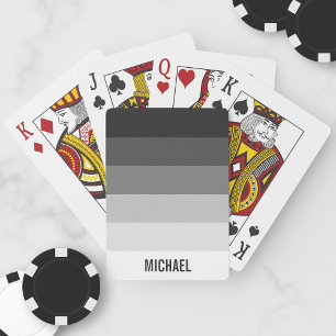 Black and White Gradient Stripes with Name Playing Cards