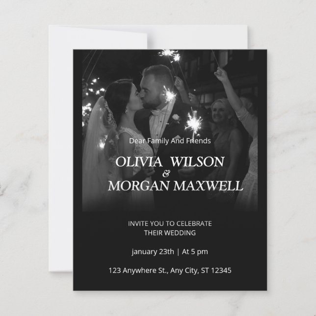 Black and White Gradient Wedding Invitation (Front)