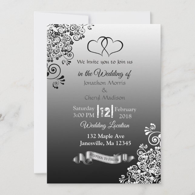 Black and White Gradient Wedding Invitations (Front)