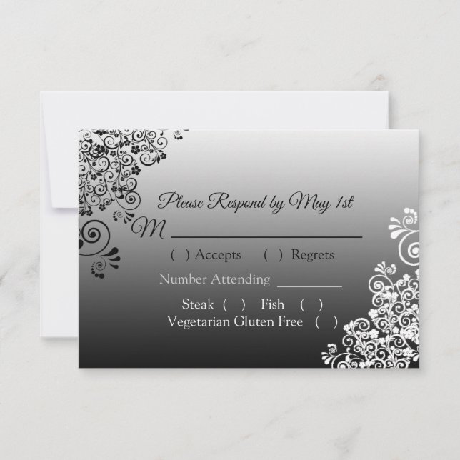 Black and White Gradient Wedding RSVP card (Front)