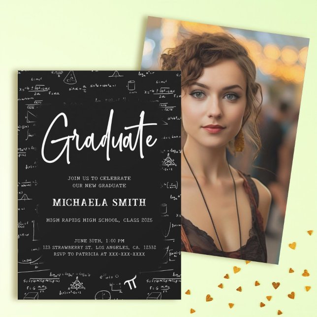 Black and White Graduate Math Photo Graduation Invitation (Creator Uploaded)