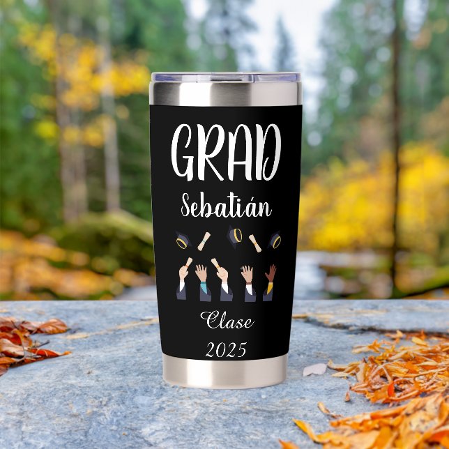 Black and White Graduate Thermos Insulated Tumbler (Outdoor (Rotated))