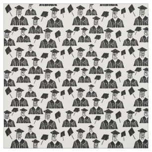Black and White Graduation Caps and Gowns Fabric