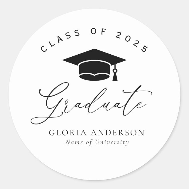 black and white graduation classic round sticker (Front)