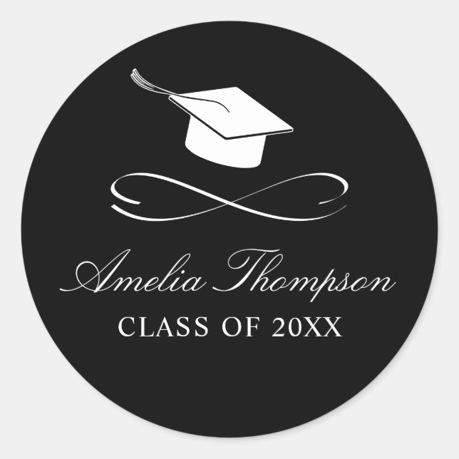 Black and White Graduation Classic Round Sticker (Front)