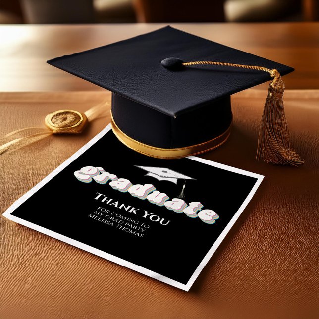 Black and White Graduation Custom Cocktail Napkin (Black and white retro style typography graduation napkin.)