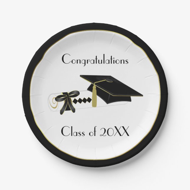 Black and White Graduation Custom Paper Plates (Front)