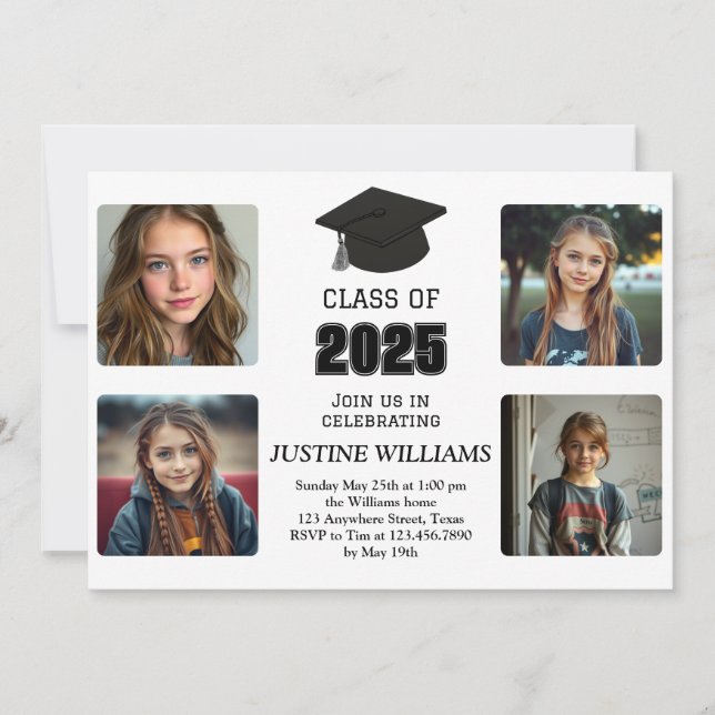 Black and White Graduation Invitation (Front)