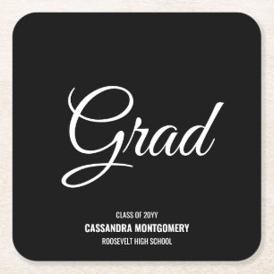 Black and White Graduation Party Square Paper Coaster