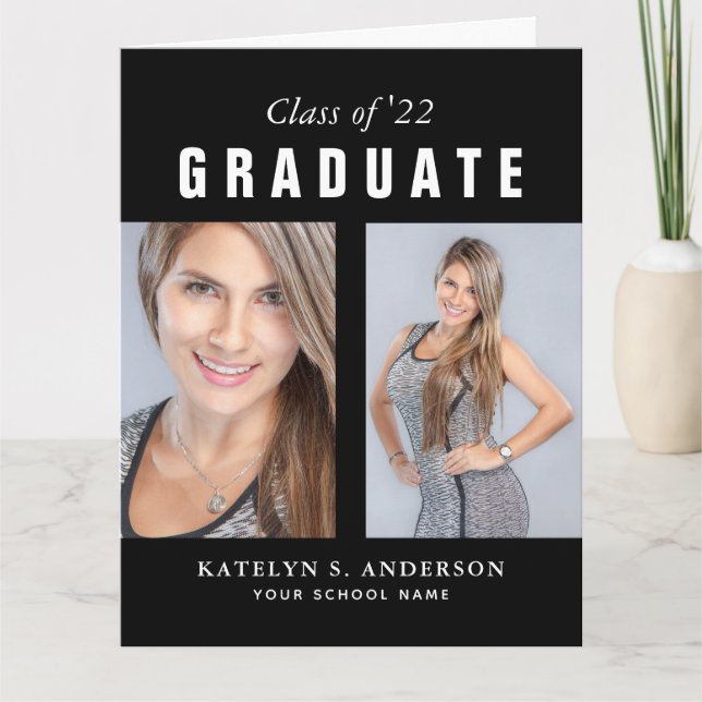 Black and White Graduation Photo Collage Card (Front)