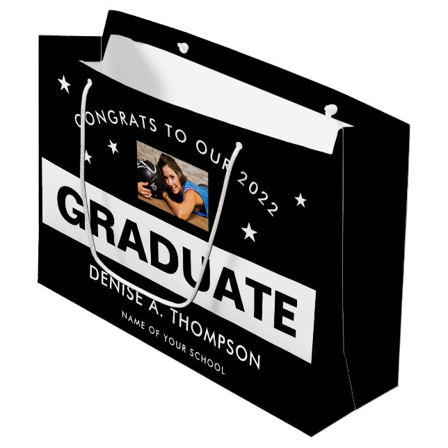 Black and White Graduation Photo Custom Large Gift Bag (Front Angled)